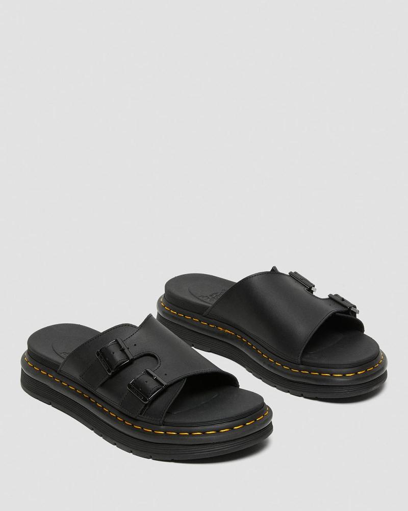 Black Men's Dr Martens Dax Men's Leather Sandals | CA 629ILH